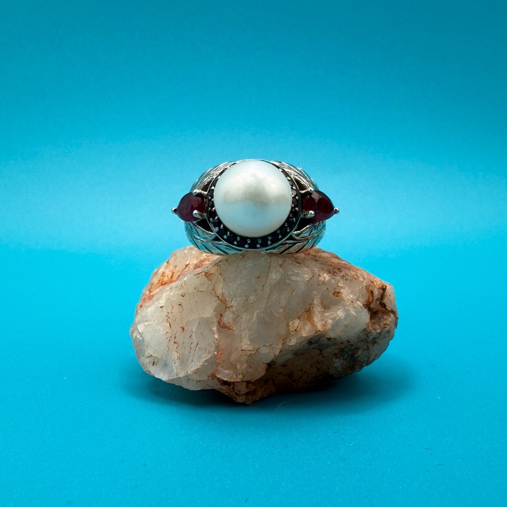 Silver 925 Ruby & Pearl Ring - image 1